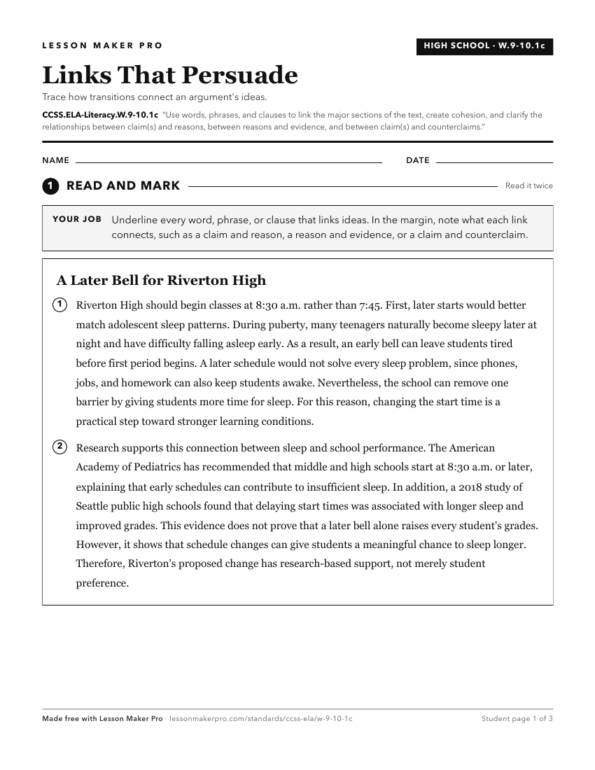 Preview of the CCSS.ELA-Literacy.W.9-10.1c printable worksheet