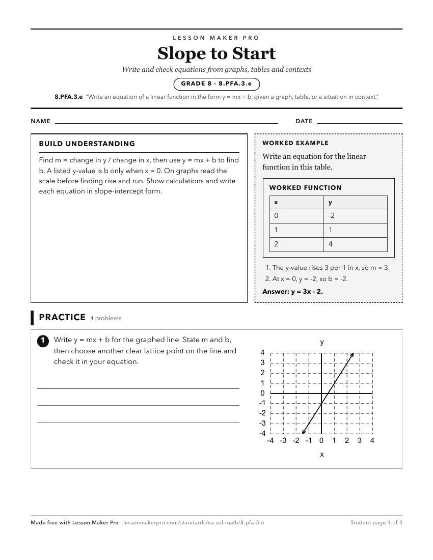 Preview of the 8.PFA.3.e printable worksheet