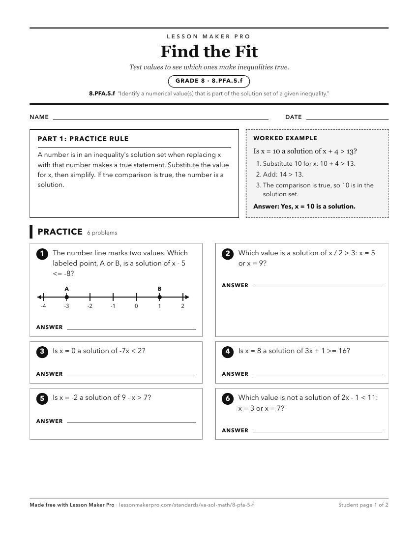 Preview of the 8.PFA.5.f printable worksheet