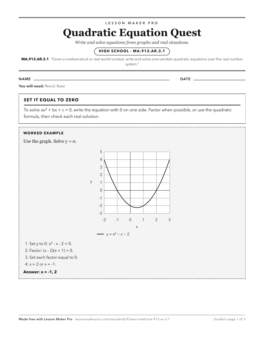 Preview of the MA.912.AR.3.1 printable worksheet