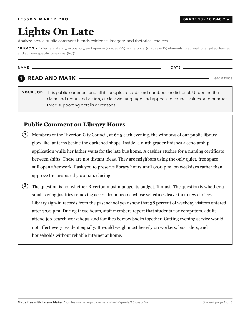 Preview of the 10.P.AC.2.a printable worksheet
