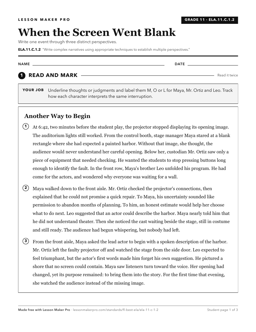 Preview of the ELA.11.C.1.2 printable worksheet