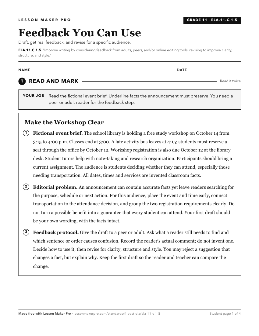 Preview of the ELA.11.C.1.5 printable worksheet