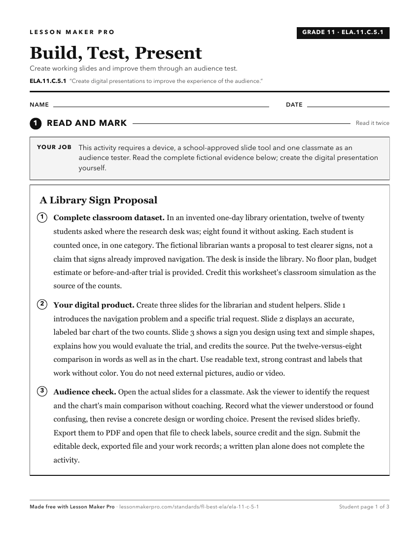 Preview of the ELA.11.C.5.1 printable worksheet
