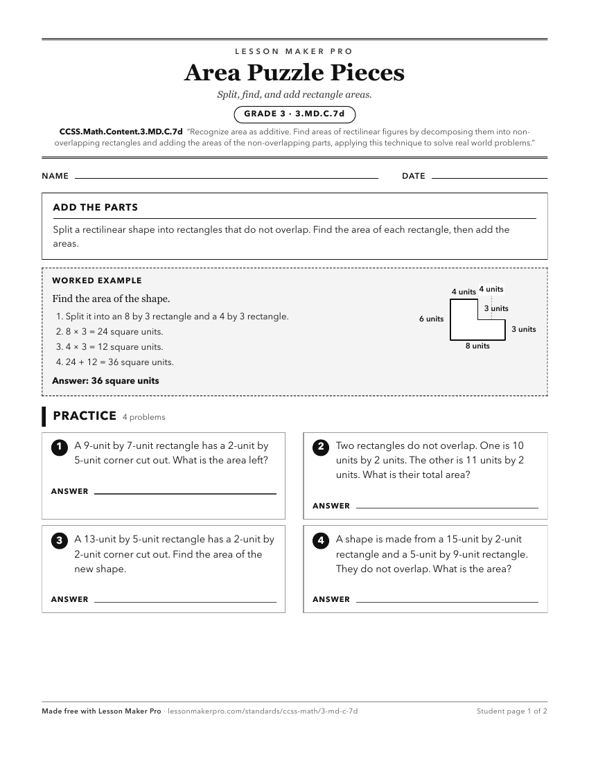 Preview of the CCSS.Math.Content.3.MD.C.7d printable worksheet