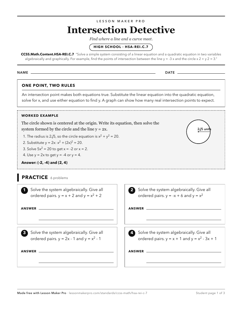 Preview of the CCSS.Math.Content.HSA-REI.C.7 printable worksheet