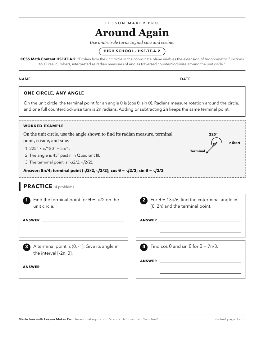 Preview of the CCSS.Math.Content.HSF-TF.A.2 printable worksheet