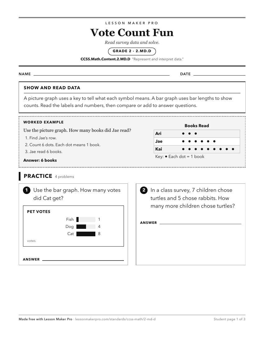 Preview of the CCSS.Math.Content.2.MD.D printable worksheet