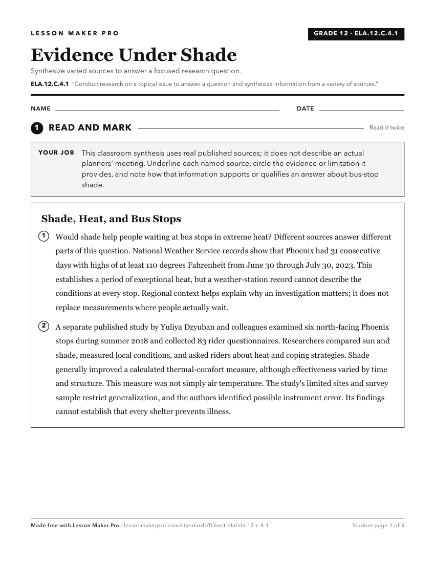 Preview of the ELA.12.C.4.1 printable worksheet