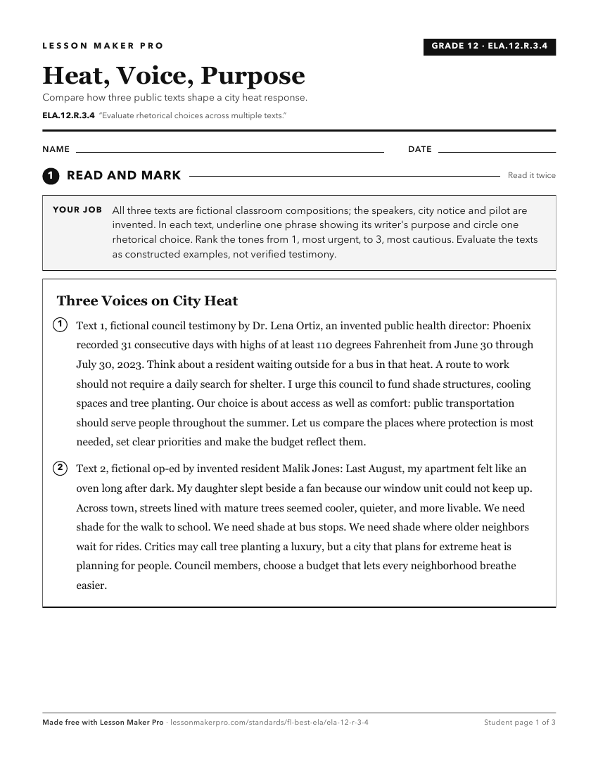 Preview of the ELA.12.R.3.4 printable worksheet