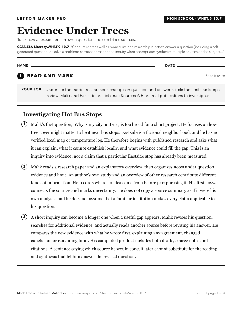 Preview of the CCSS.ELA-Literacy.WHST.9-10.7 printable worksheet
