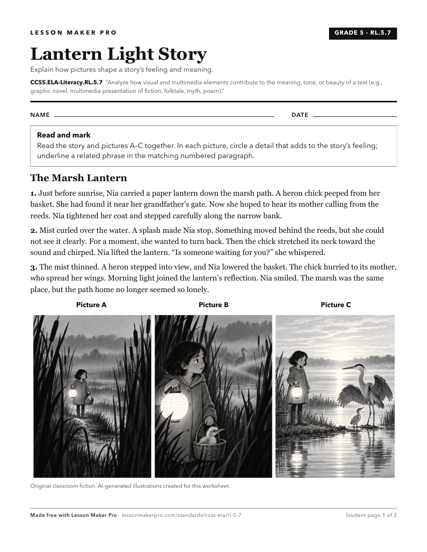 Preview of the CCSS.ELA-Literacy.RL.5.7 printable worksheet