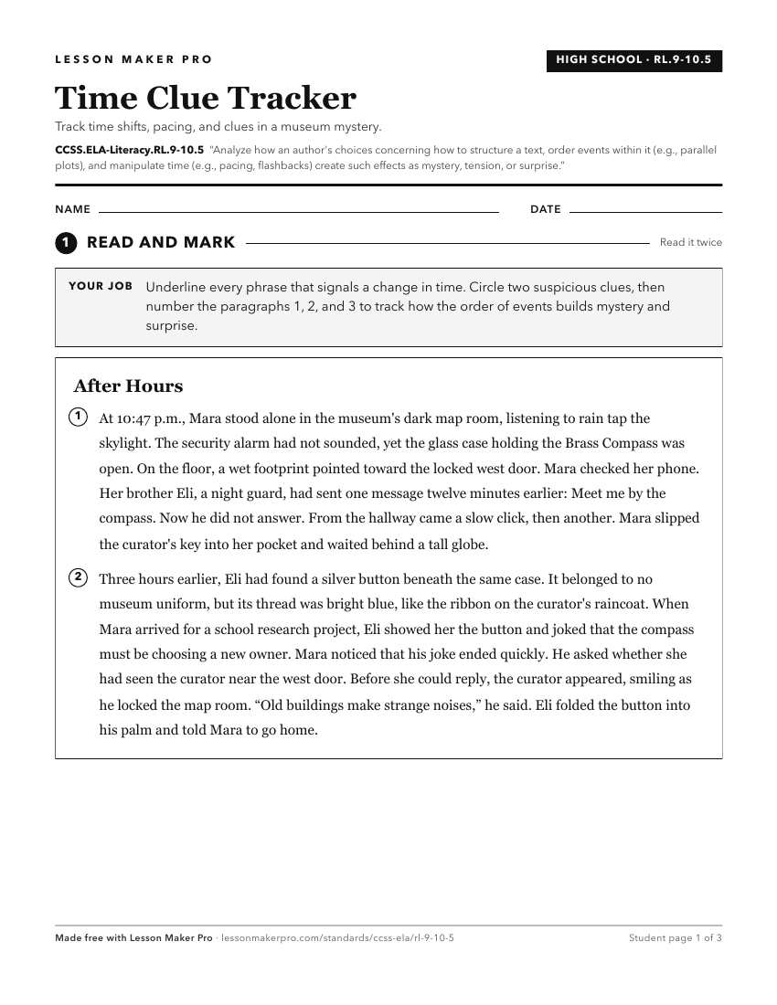 Preview of the CCSS.ELA-Literacy.RL.9-10.5 printable worksheet