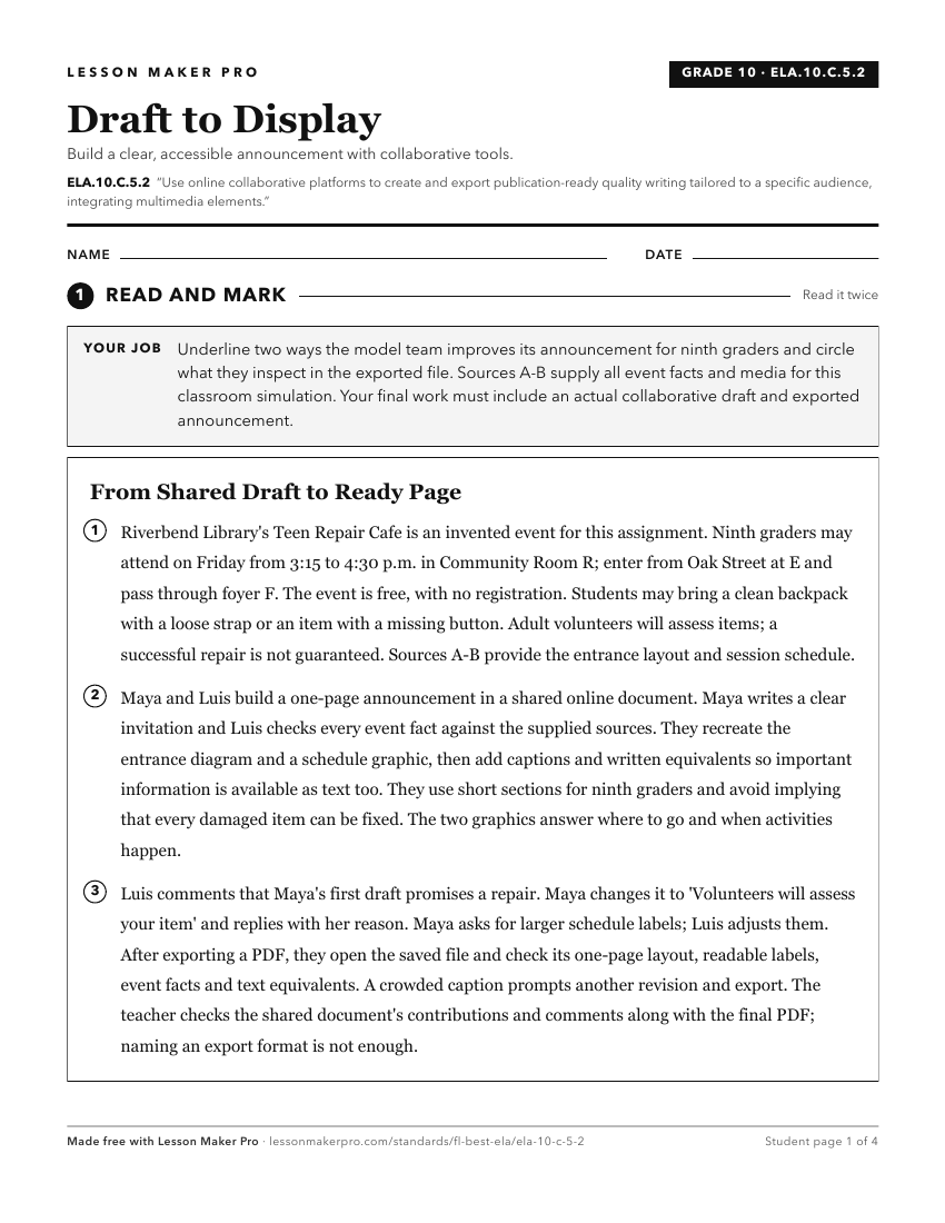Preview of the ELA.10.C.5.2 printable worksheet