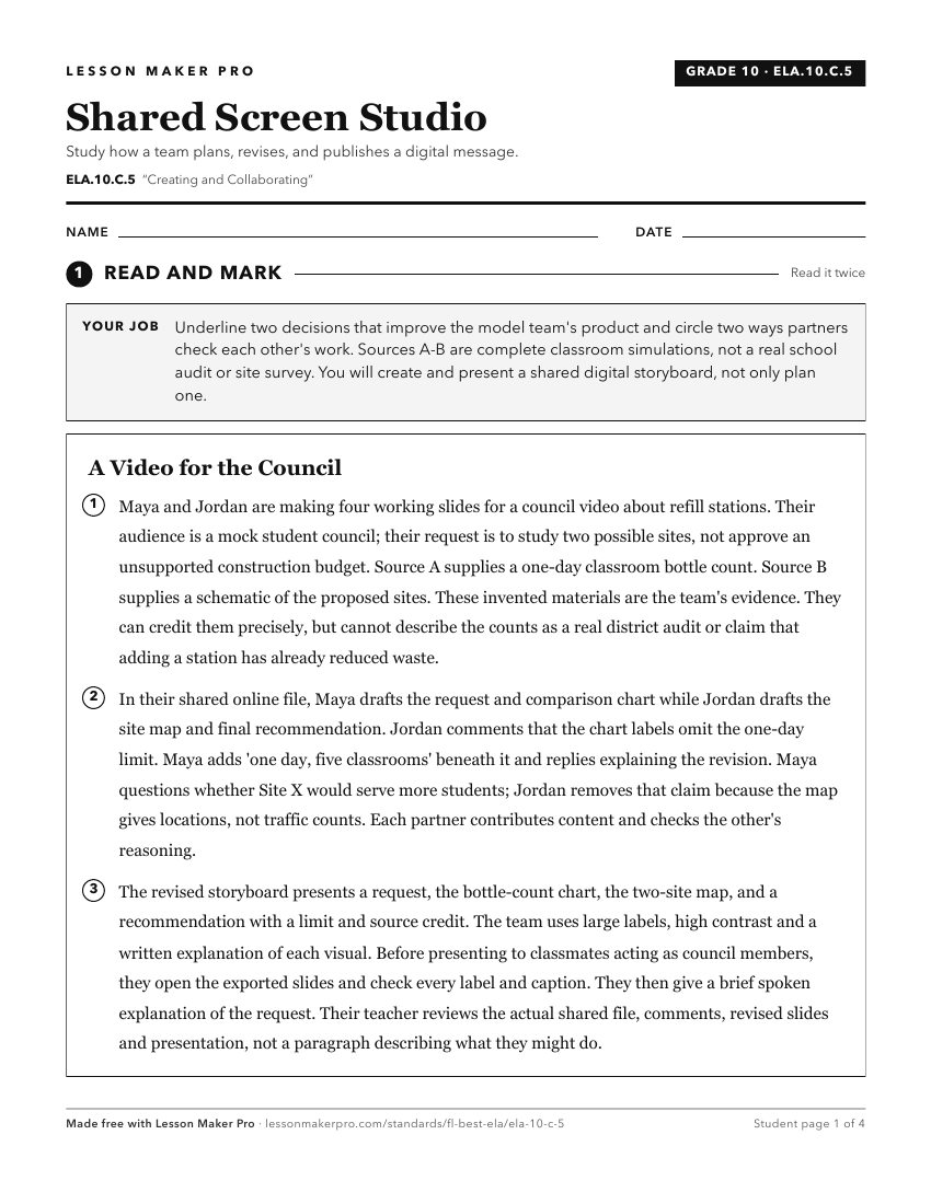 Preview of the ELA.10.C.5 printable worksheet