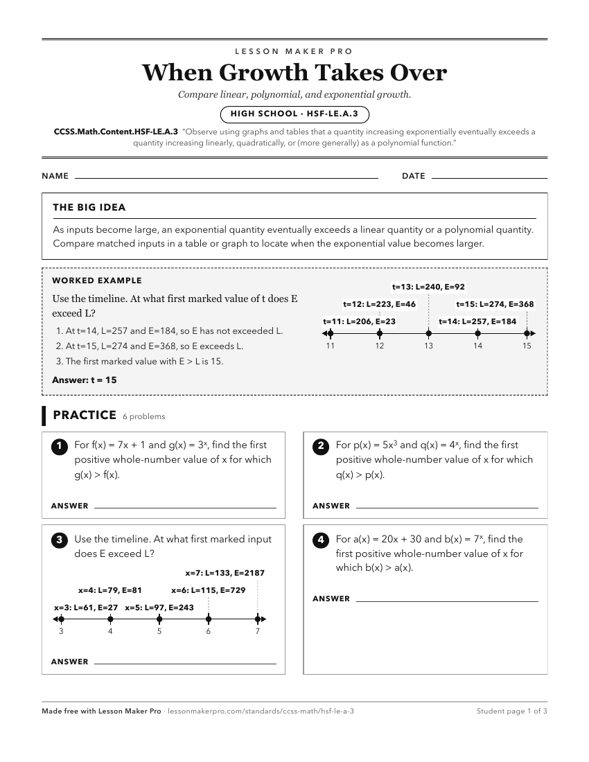 Preview of the CCSS.Math.Content.HSF-LE.A.3 printable worksheet