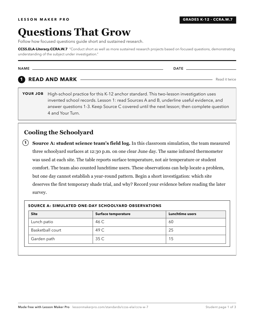Preview of the CCSS.ELA-Literacy.CCRA.W.7 printable worksheet