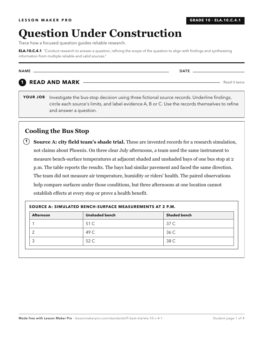 Preview of the ELA.10.C.4.1 printable worksheet