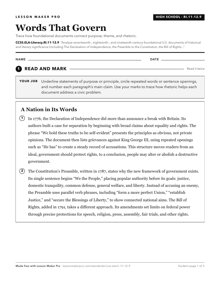 Preview of the CCSS.ELA-Literacy.RI.11-12.9 printable worksheet