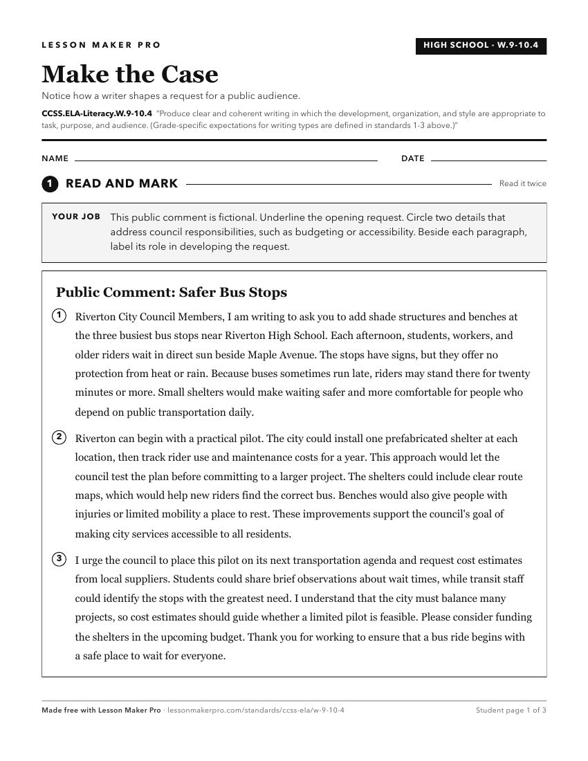 Preview of the CCSS.ELA-Literacy.W.9-10.4 printable worksheet