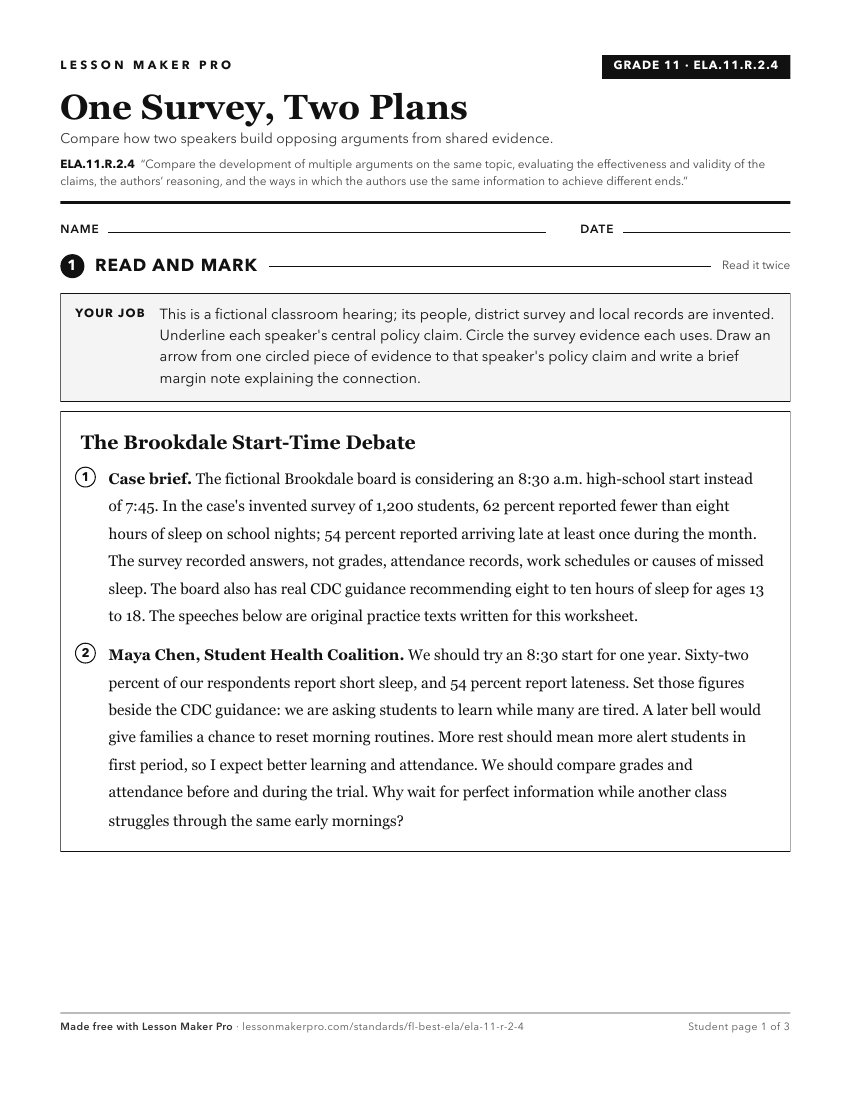 Preview of the ELA.11.R.2.4 printable worksheet