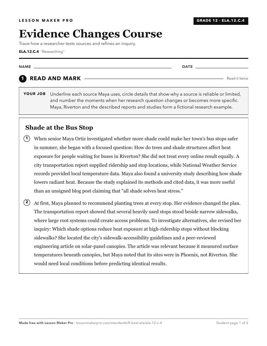 Preview of the ELA.12.C.4 printable worksheet