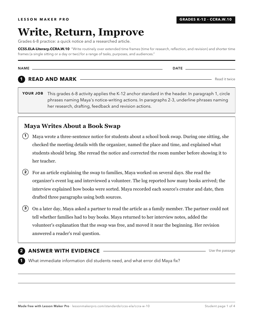 Preview of the CCSS.ELA-Literacy.CCRA.W.10 printable worksheet