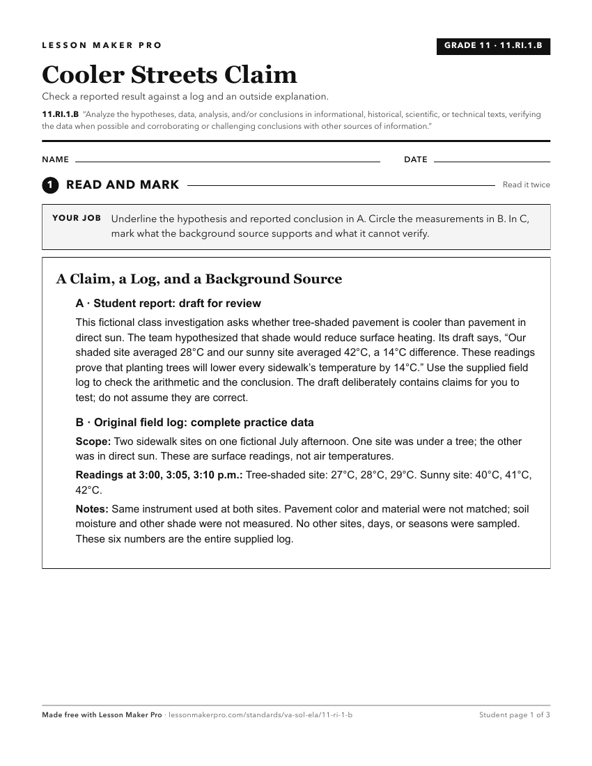 Preview of the 11.RI.1.B printable worksheet