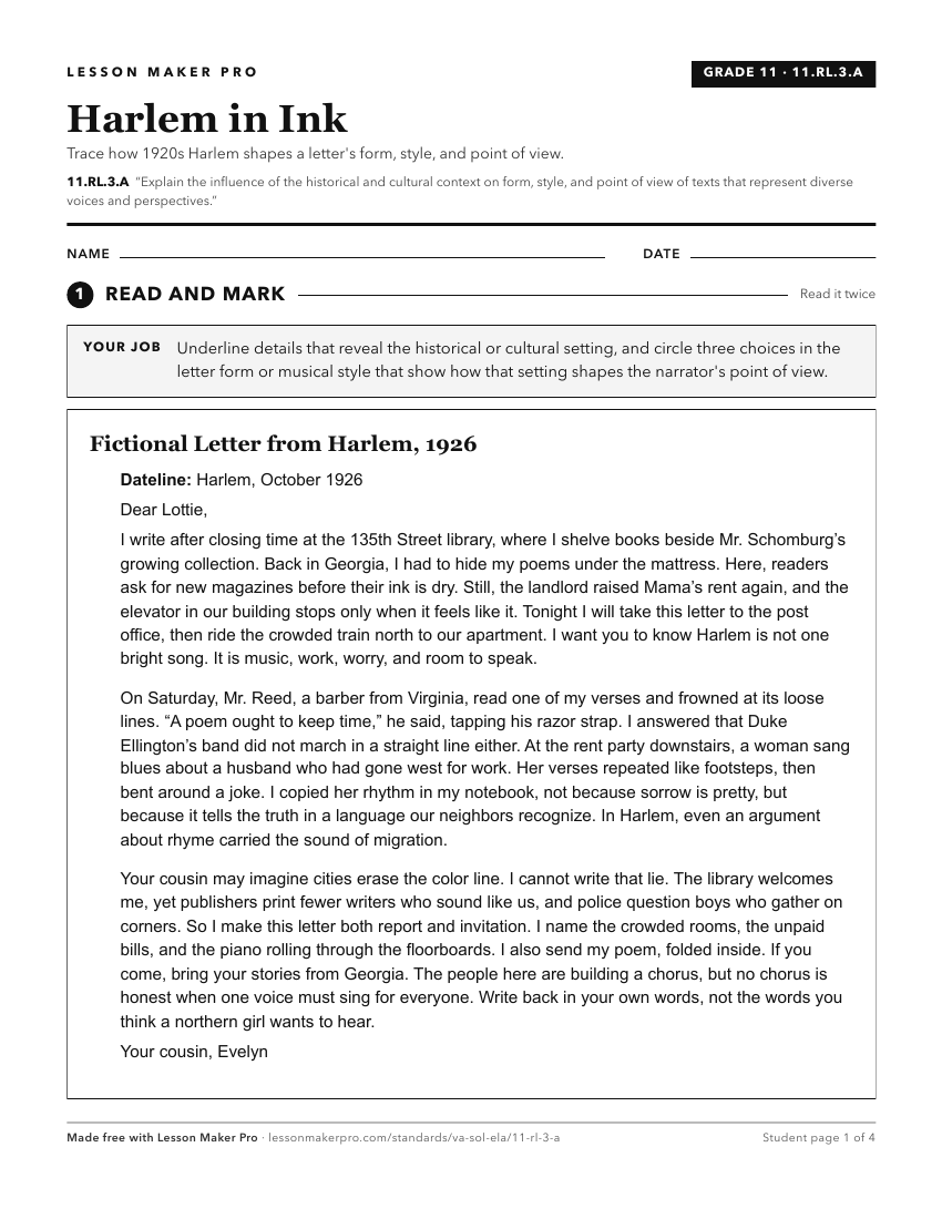 Preview of the 11.RL.3.A printable worksheet