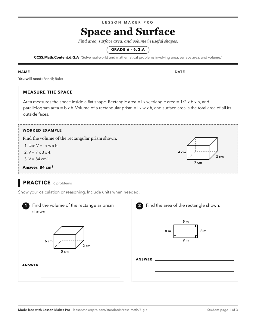 Preview of the CCSS.Math.Content.6.G.A printable worksheet