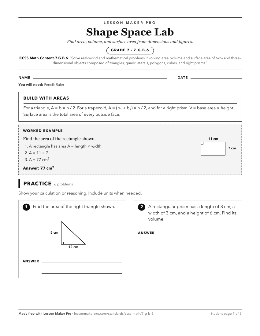 Preview of the CCSS.Math.Content.7.G.B.6 printable worksheet