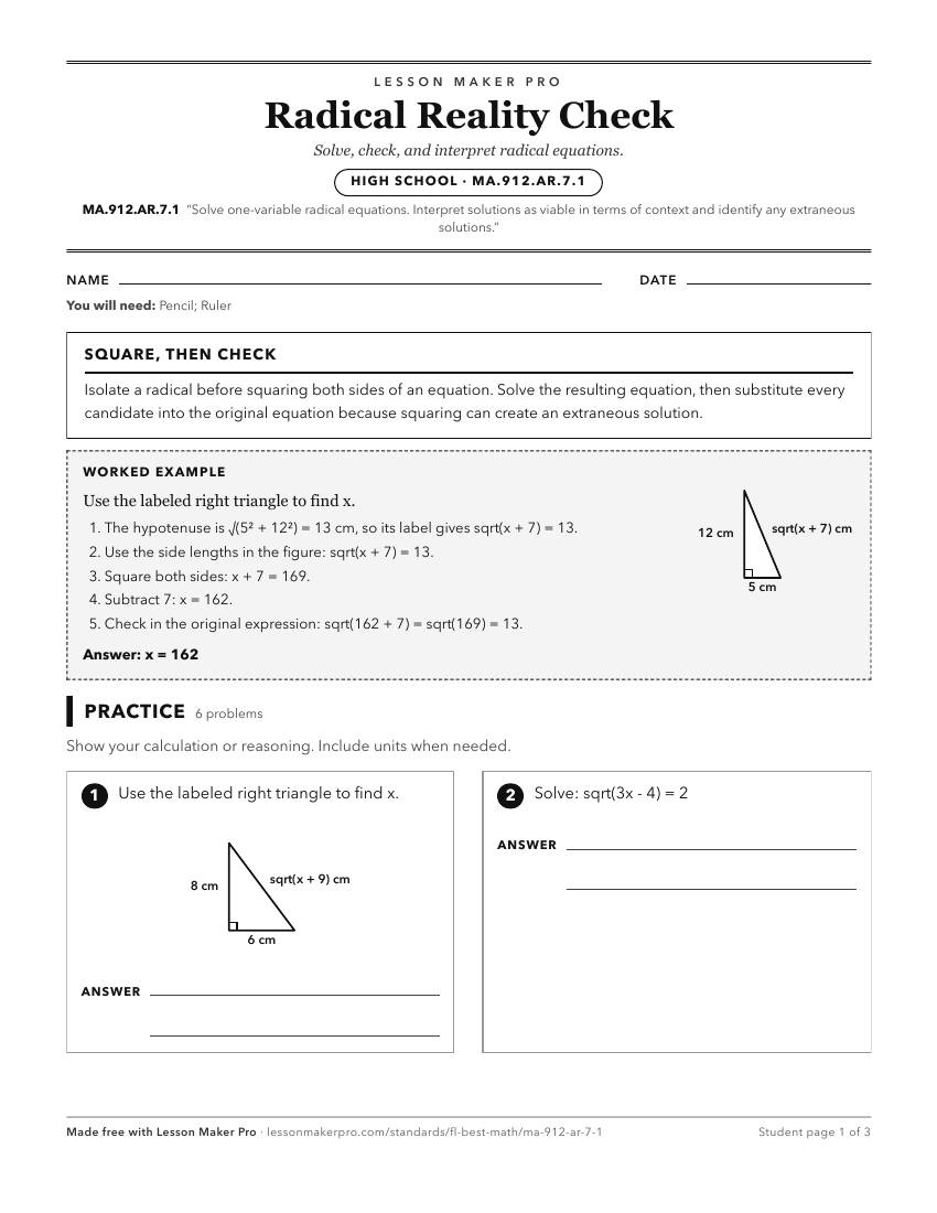 Preview of the MA.912.AR.7.1 printable worksheet
