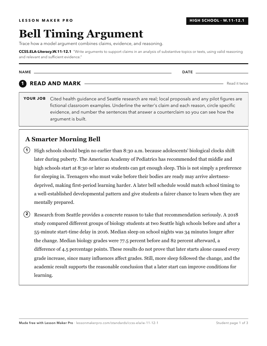Preview of the CCSS.ELA-Literacy.W.11-12.1 printable worksheet
