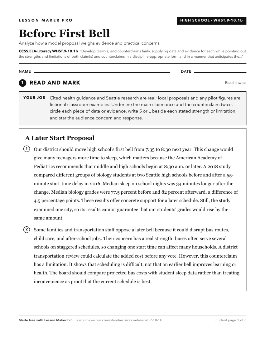 Preview of the CCSS.ELA-Literacy.WHST.9-10.1b printable worksheet