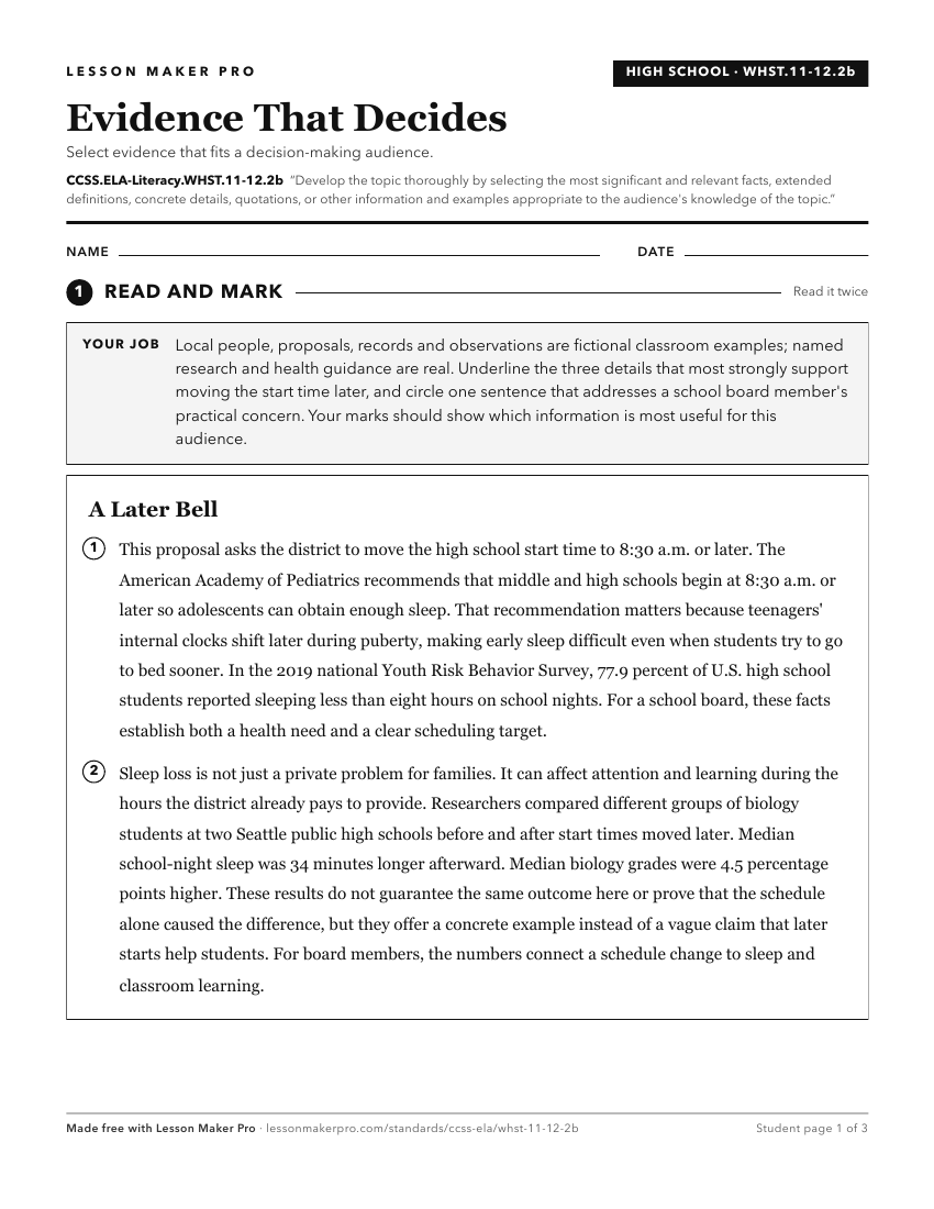 Preview of the CCSS.ELA-Literacy.WHST.11-12.2b printable worksheet