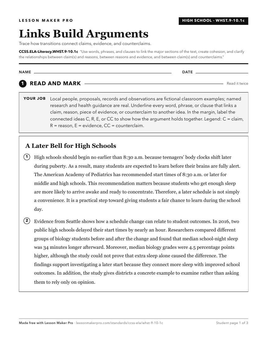 Preview of the CCSS.ELA-Literacy.WHST.9-10.1c printable worksheet