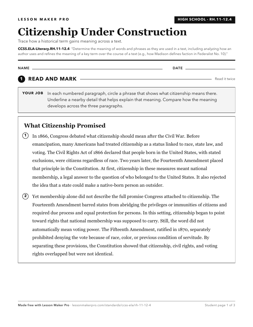 Preview of the CCSS.ELA-Literacy.RH.11-12.4 printable worksheet