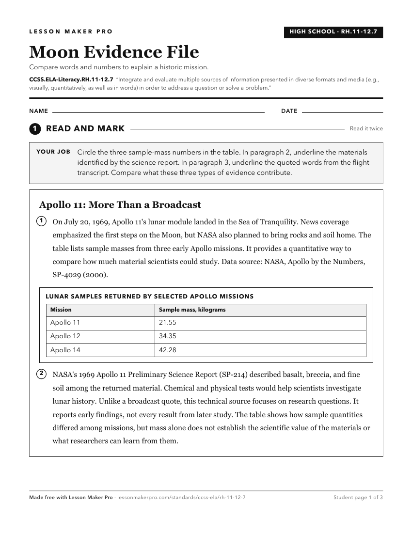 Preview of the CCSS.ELA-Literacy.RH.11-12.7 printable worksheet