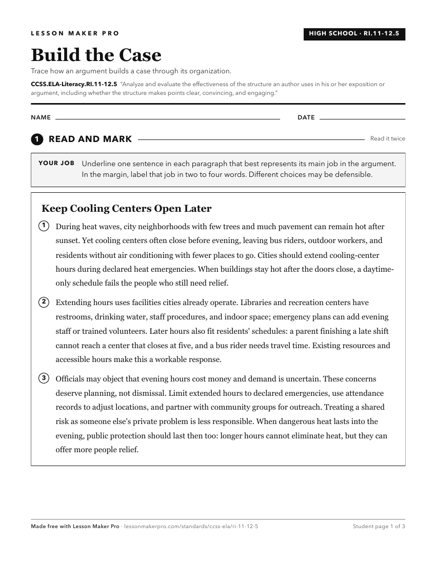 Preview of the CCSS.ELA-Literacy.RI.11-12.5 printable worksheet