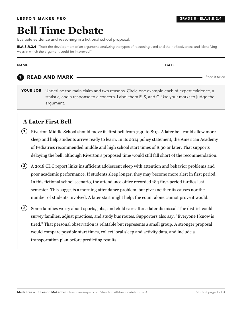 Preview of the ELA.8.R.2.4 printable worksheet