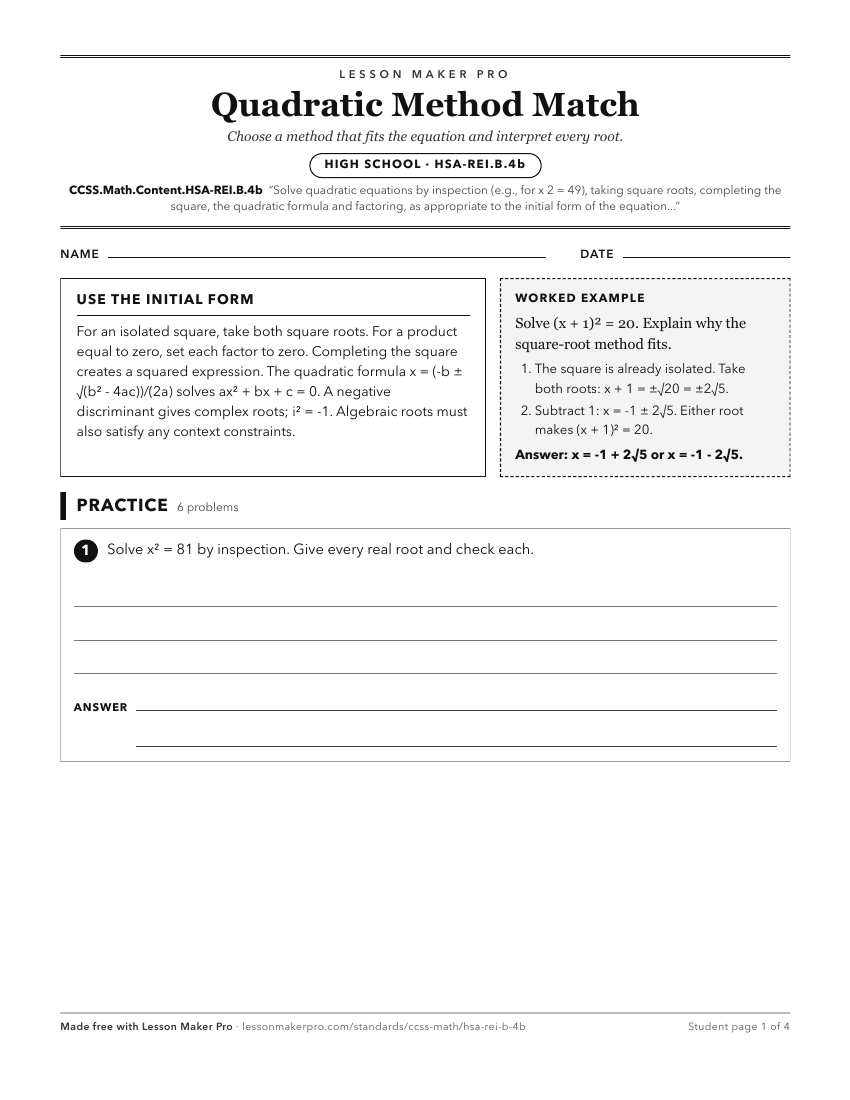 Preview of the CCSS.Math.Content.HSA-REI.B.4b printable worksheet