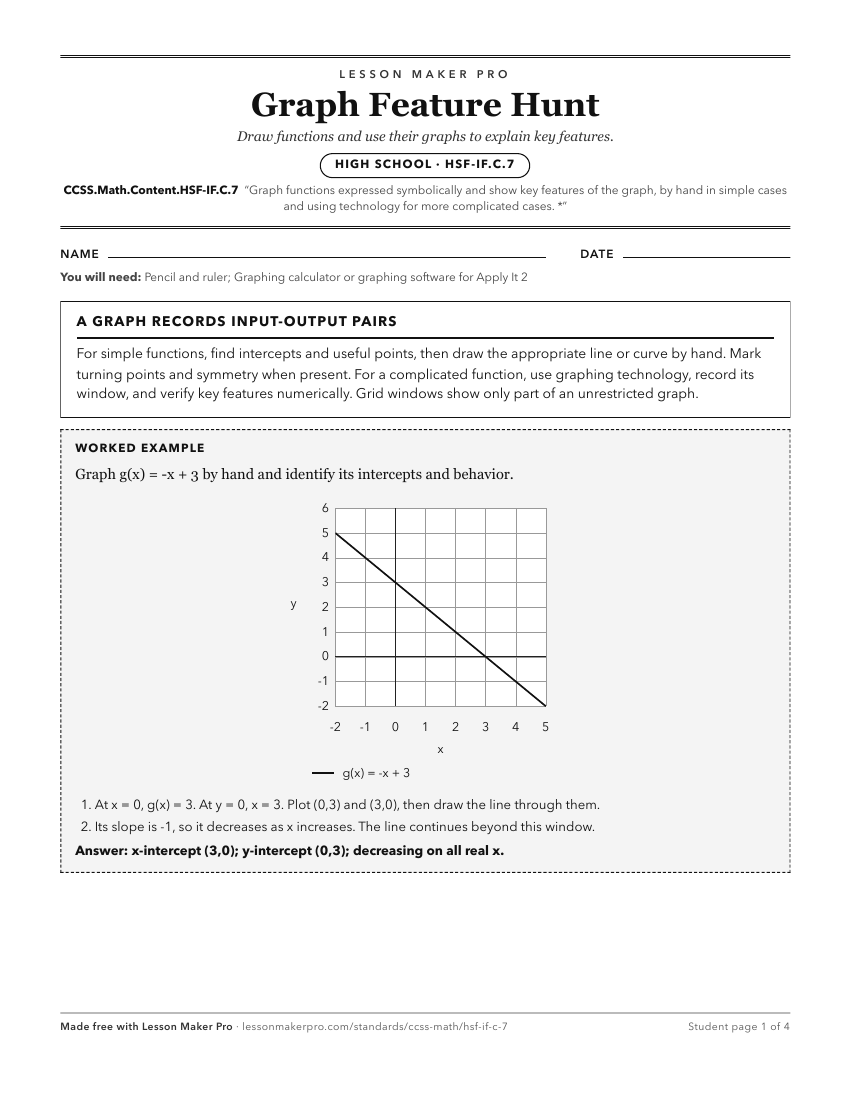 Preview of the CCSS.Math.Content.HSF-IF.C.7 printable worksheet