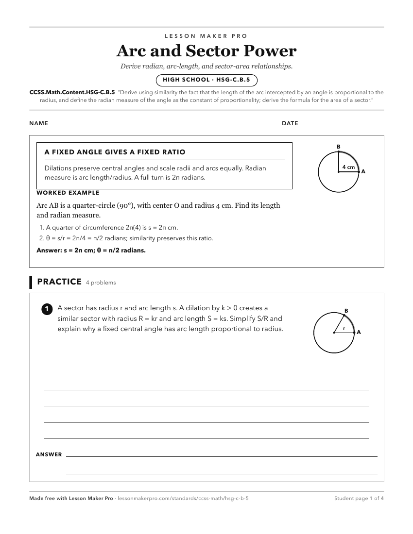 Preview of the CCSS.Math.Content.HSG-C.B.5 printable worksheet