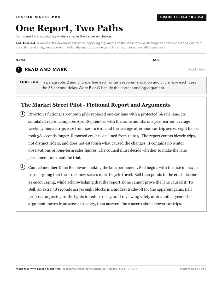 Preview of the ELA.10.R.2.4 printable worksheet