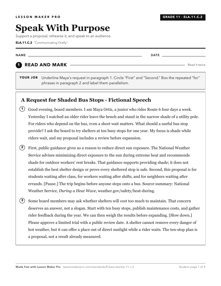 Preview of the ELA.11.C.2 printable worksheet