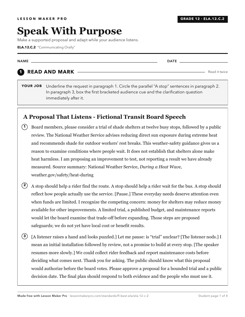 Preview of the ELA.12.C.2 printable worksheet