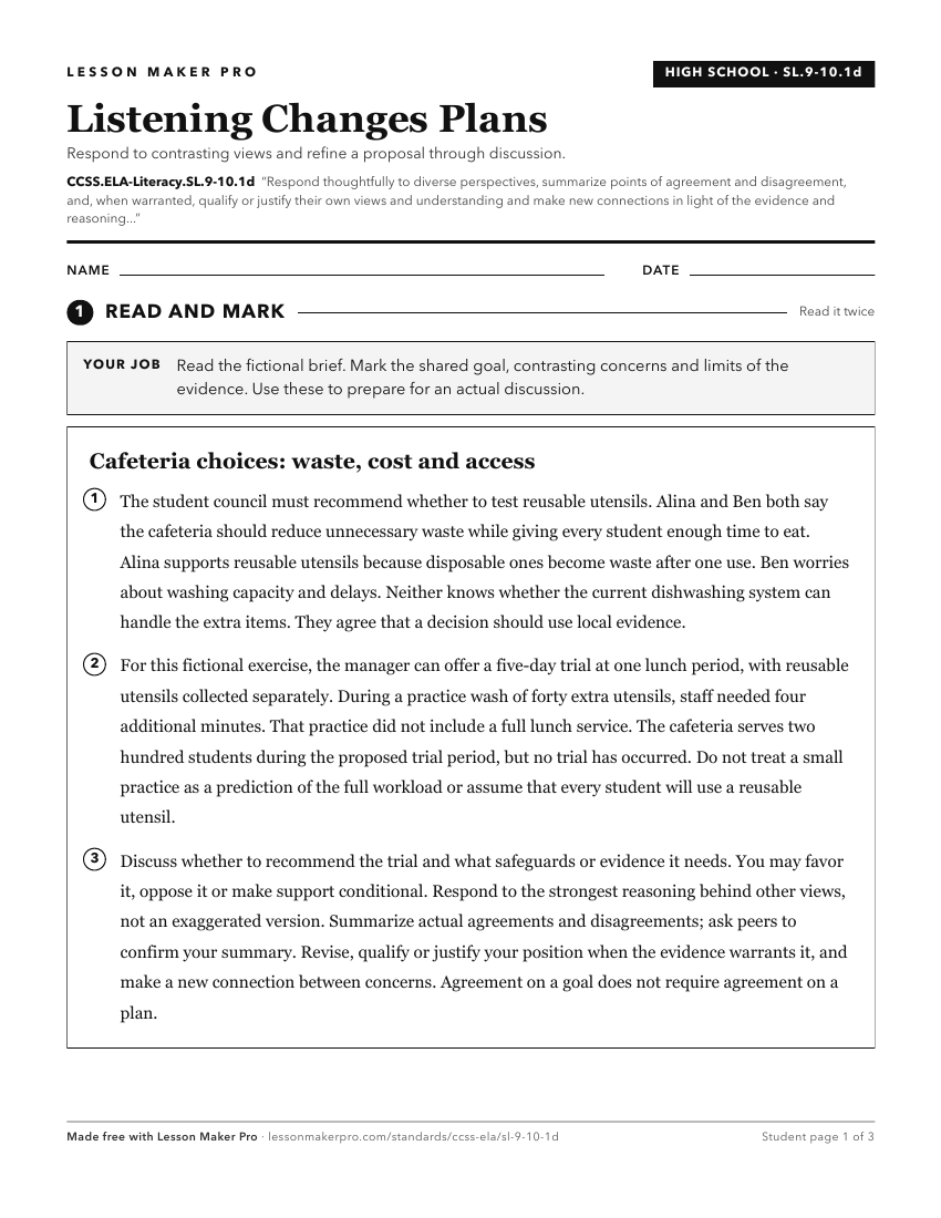 Preview of the CCSS.ELA-Literacy.SL.9-10.1d printable worksheet