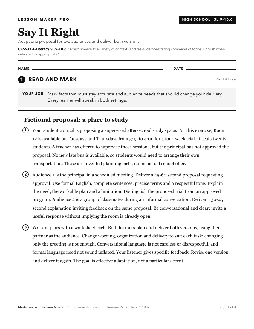 Preview of the CCSS.ELA-Literacy.SL.9-10.6 printable worksheet
