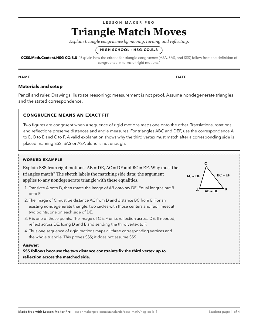 Preview of the CCSS.Math.Content.HSG-CO.B.8 printable worksheet
