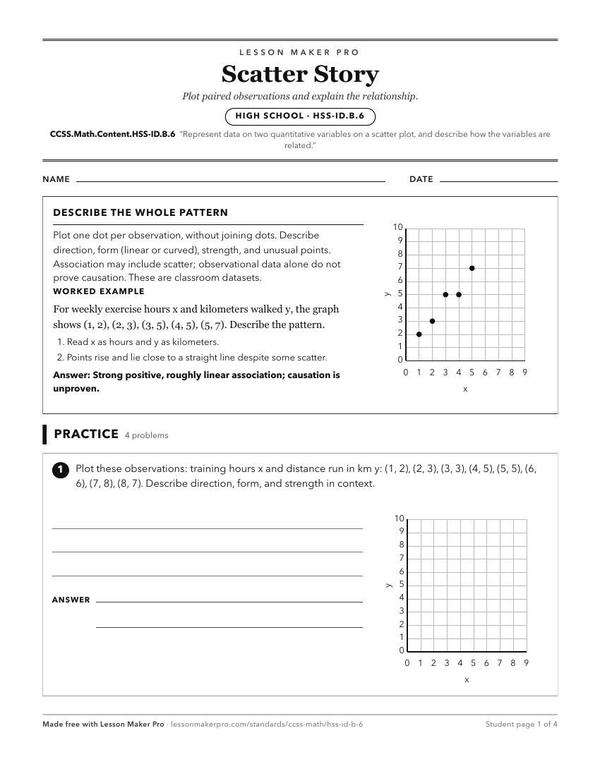 Preview of the CCSS.Math.Content.HSS-ID.B.6 printable worksheet
